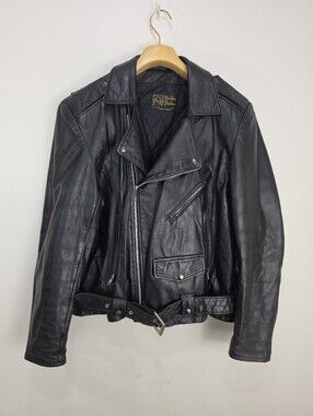 Vintage Doldan Fashion Classic Black Leather Biker Jacket